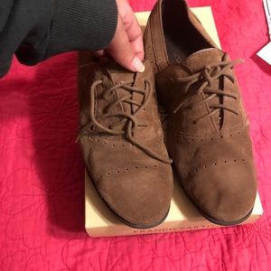 Women brown suede ballet tap shoes
